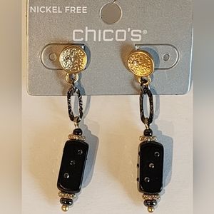 Chico's drop earrings faux hemotite black gold tone